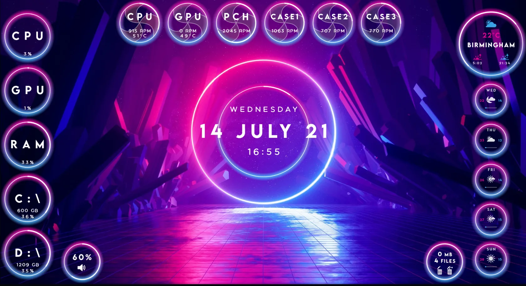 Neon Rings Rainmeter Skin